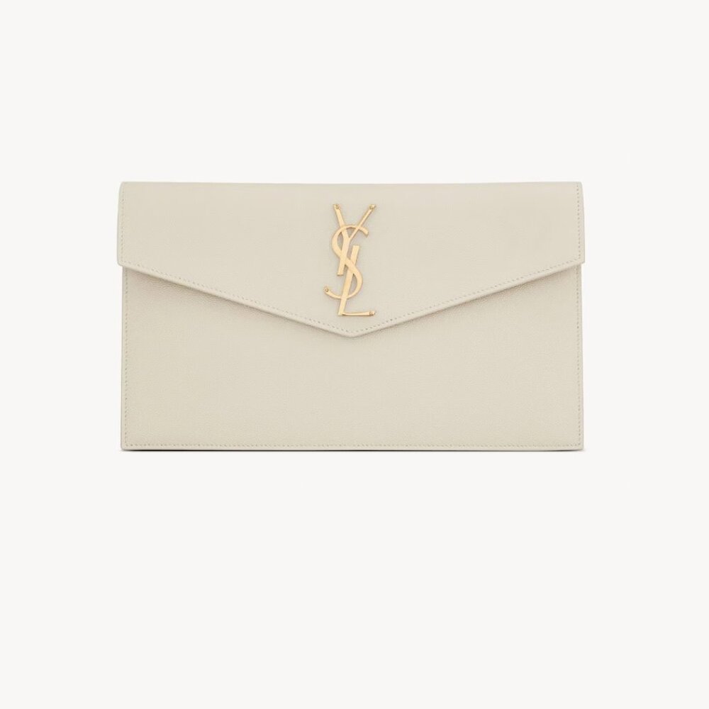 SOLD ON ANOTHER PLATFORM: SAINT LAURENT Uptown Clutch Cream Grain Leather/Gold